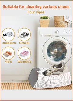 YooA 2PCS Shoe Washing Machine Bag | Reusable & Durable for All Shoe Types, 360° Deep Clean with Chenille Fibers, Easy-to-Use Design,Reusable Mesh Shoe Laundry Bags-Shoe wash bag for Sneakers, Trainers, Shoe Washing Bag for All Shoe Types and Sizes, for Washer and Dryer (White&Gray)  - Image 2