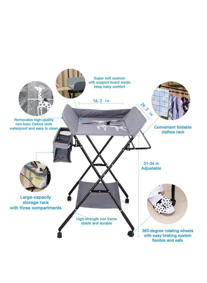 XiuWoo - Portable Baby Changing Table with Wheels and Storage Rack and Bag, Multifunctional Newborn Dressing for Clothes Massage - Image 1