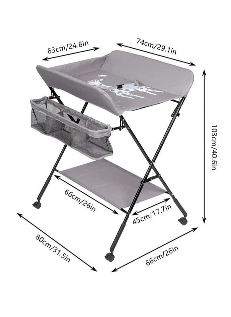 XiuWoo - Portable Baby Changing Table with Wheels and Storage Rack and Bag, Multifunctional Newborn Dressing for Clothes Massage - Image 1