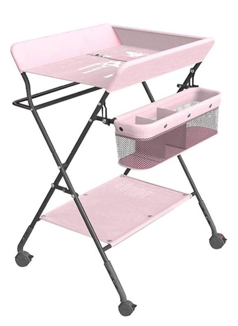 Portable Baby Changing Table with Wheels and Storage Rack and Bag, Multifunctional Newborn Dressing for Clothes Massage
