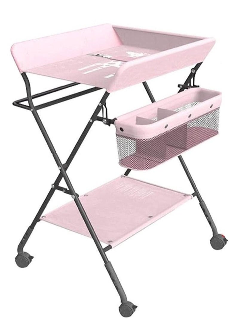 XiuWoo - Portable Baby Changing Table with Wheels and Storage Rack and Bag, Multifunctional Newborn Dressing for Clothes Massage - Image 1