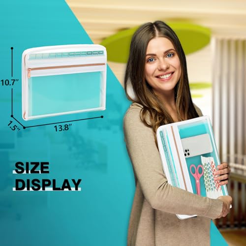 H4D 13 Pocket Expanding File Folder Organizer with Front Clear Pounch, Accordion File Organizer with Zipper Clourse, Fit for Letter Size Papers, Teal - Image 2