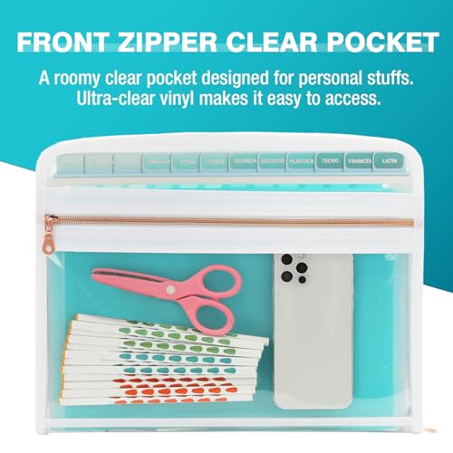 H4D 13 Pocket Expanding File Folder Organizer with Front Clear Pounch, Accordion File Organizer with Zipper Clourse, Fit for Letter Size Papers, Teal - Image 3
