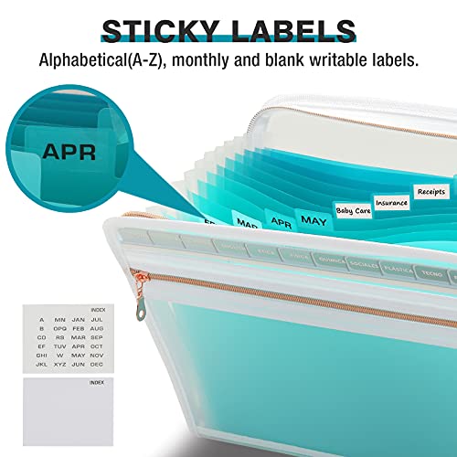 H4D 13 Pocket Expanding File Folder Organizer with Front Clear Pounch, Accordion File Organizer with Zipper Clourse, Fit for Letter Size Papers, Teal - Image 4