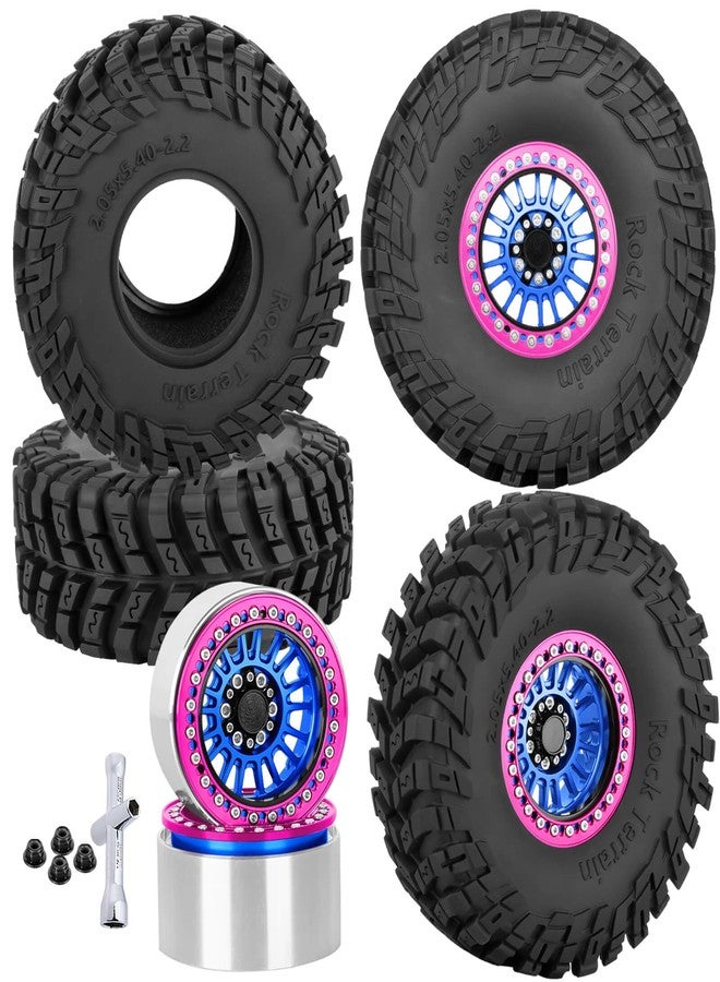 ARRCat Alloy 2.2 Wheel Tires for 1/10 TRX4 TRX6 SCX10 SCX10 II SCX10 III SCX10 Pro Gen7/8 D90 VS4-10 MST CFX RC Crawler Car,RC 2.2 Beadlock Wheel Off Road Buggy Rally RC Truck Tires,Navy Blue - Image 1