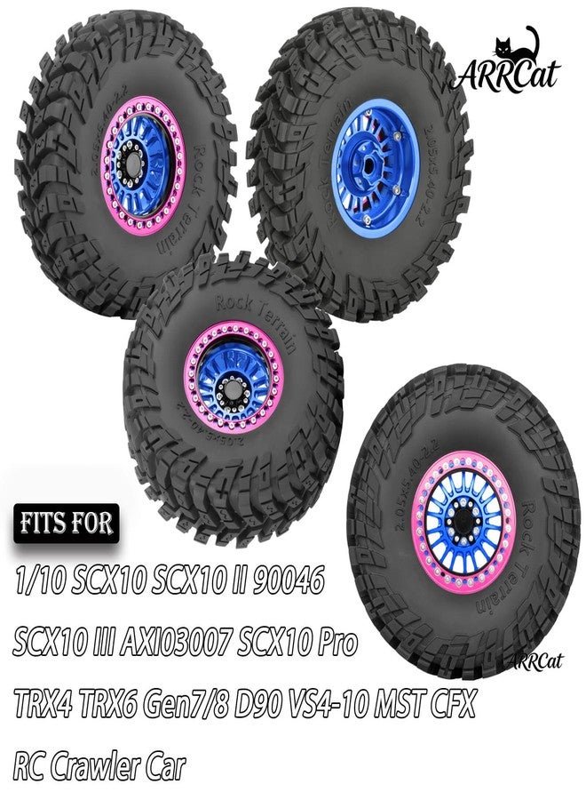 ARRCat Alloy 2.2 Wheel Tires for 1/10 TRX4 TRX6 SCX10 SCX10 II SCX10 III SCX10 Pro Gen7/8 D90 VS4-10 MST CFX RC Crawler Car,RC 2.2 Beadlock Wheel Off Road Buggy Rally RC Truck Tires,Navy Blue - Image 2
