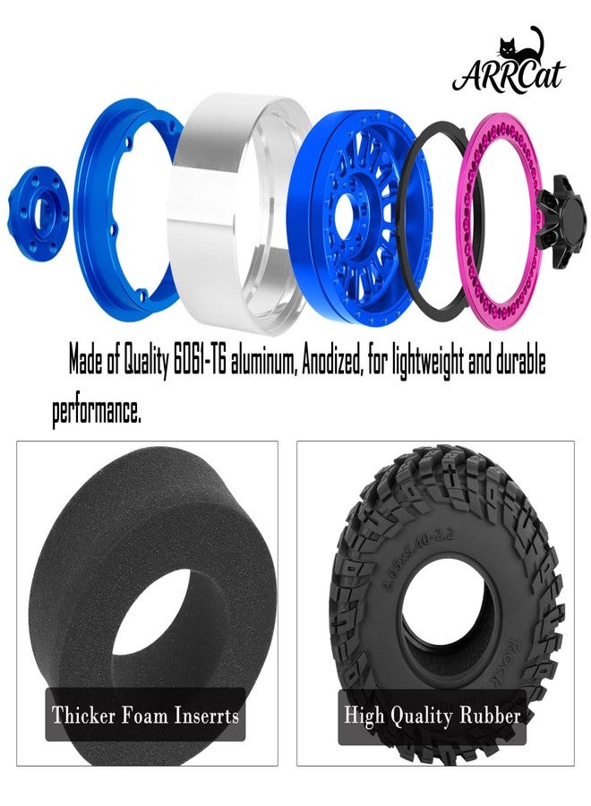 ARRCat Alloy 2.2 Wheel Tires for 1/10 TRX4 TRX6 SCX10 SCX10 II SCX10 III SCX10 Pro Gen7/8 D90 VS4-10 MST CFX RC Crawler Car,RC 2.2 Beadlock Wheel Off Road Buggy Rally RC Truck Tires,Navy Blue - Image 4