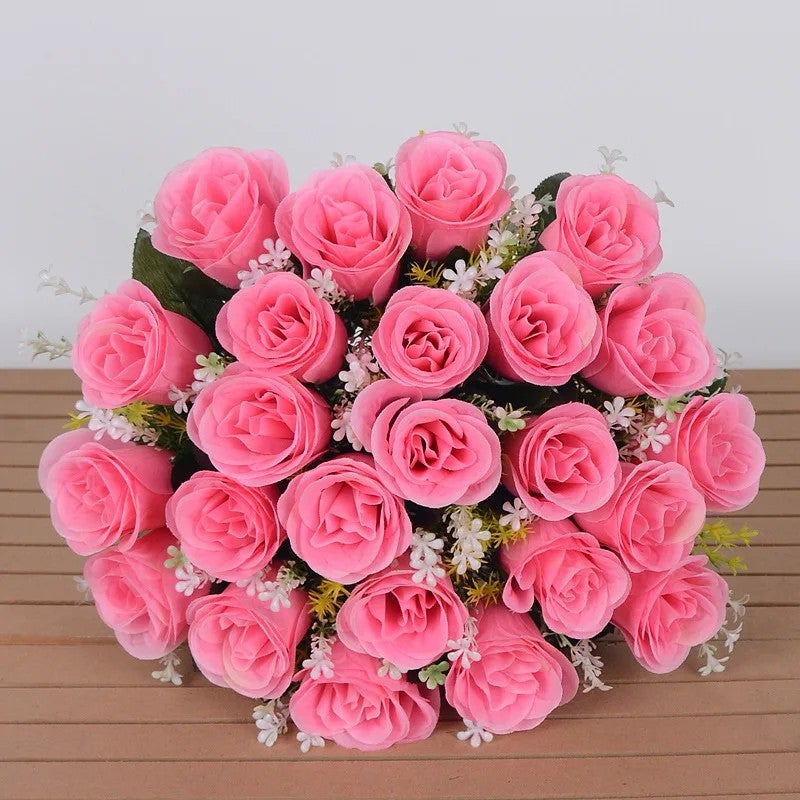 Bluejw Handmade 24-Head Silk Rose Bouquet with Dried Plants - Thanksgiving Valentine's Day Christmas Home Decor Wedding Aisle Runner - Image 1