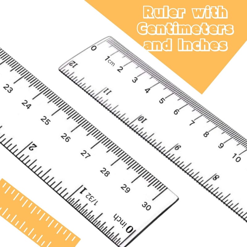 EACOZY Plastic Ruler, 12 Inch Clear Plastic Ruler, Centimeter, Millimeter and Inches, Pack of 2 - Image 2
