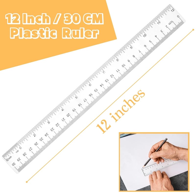 EACOZY Plastic Ruler, 12 Inch Clear Plastic Ruler, Centimeter, Millimeter and Inches, Pack of 2 - Image 3