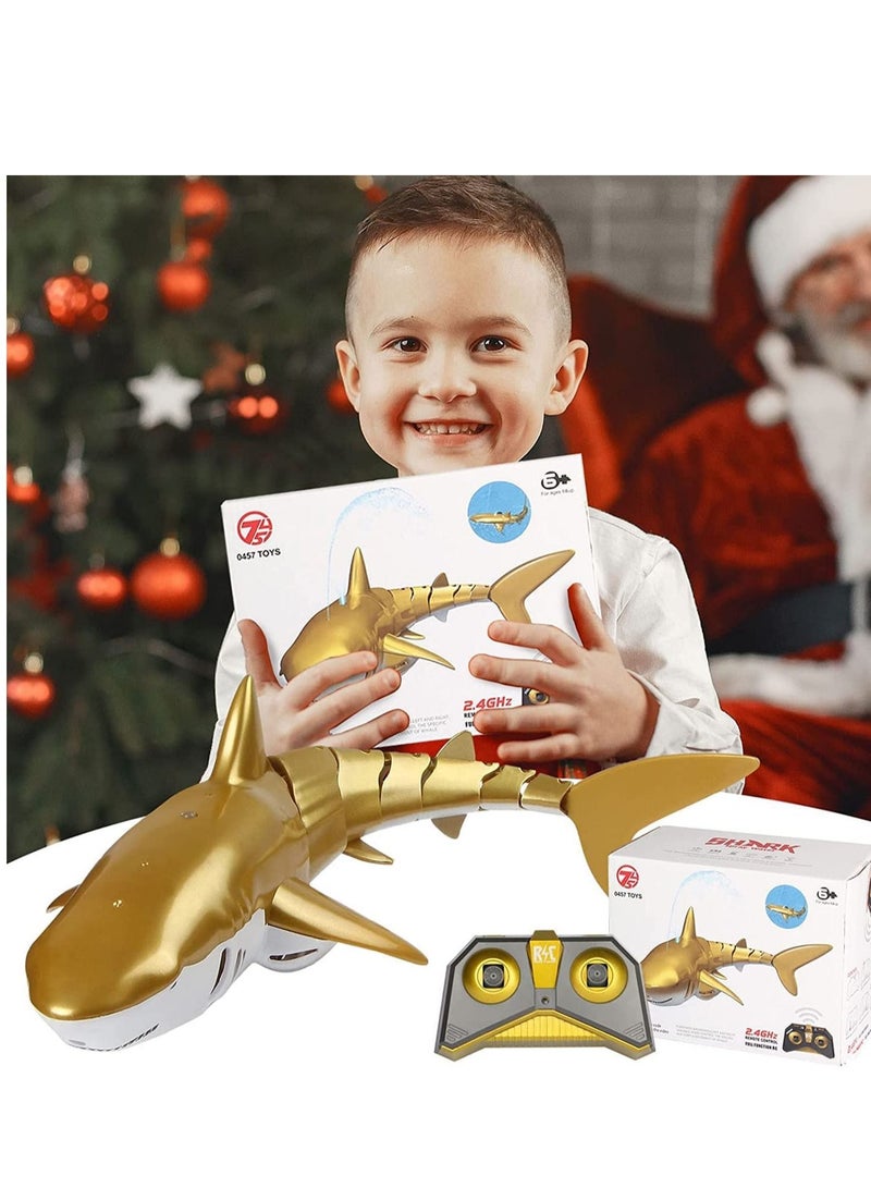 Remote Control Pool Shark Toys - Upgrade 2.4GHz High Simulation RC with Water Spray Diving Light for Swimming Bathroom Great Gift Boat, for Ages 3+ Boys Girls(Gold) - Image 2