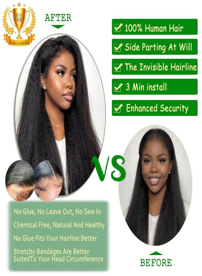 فوريفرمور باروكة شعر طبيعي من Forevermore Yaki Straight V Part، باروكة شعر طبيعي مجعد مستقيم Vpart للنساء ذوات البشرة السمراء، طول 16 بوصة، باروكة مطورة بدون غراء U Part، نصف باروكة بمشابك، كثافة 180%، لون طبيعي - Image 3