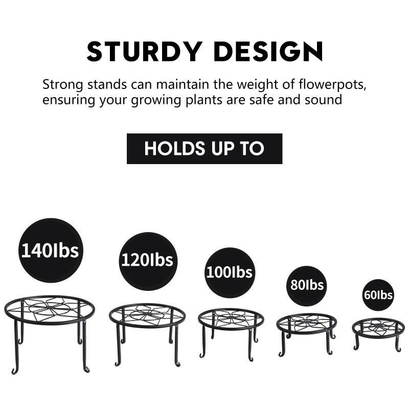 Autopromake 5 Pack Metal Plant Stands,Heavy Duty Potted Holder for Flower Pot,Indoor Outdoor Metal Rustproof Iron Garden Container Round Supports Rack for Planter - Image 4