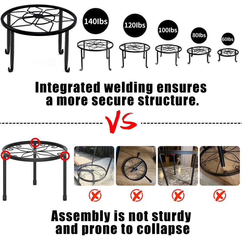 Autopromake 5 Pack Metal Plant Stands,Heavy Duty Potted Holder for Flower Pot,Indoor Outdoor Metal Rustproof Iron Garden Container Round Supports Rack for Planter - Image 2