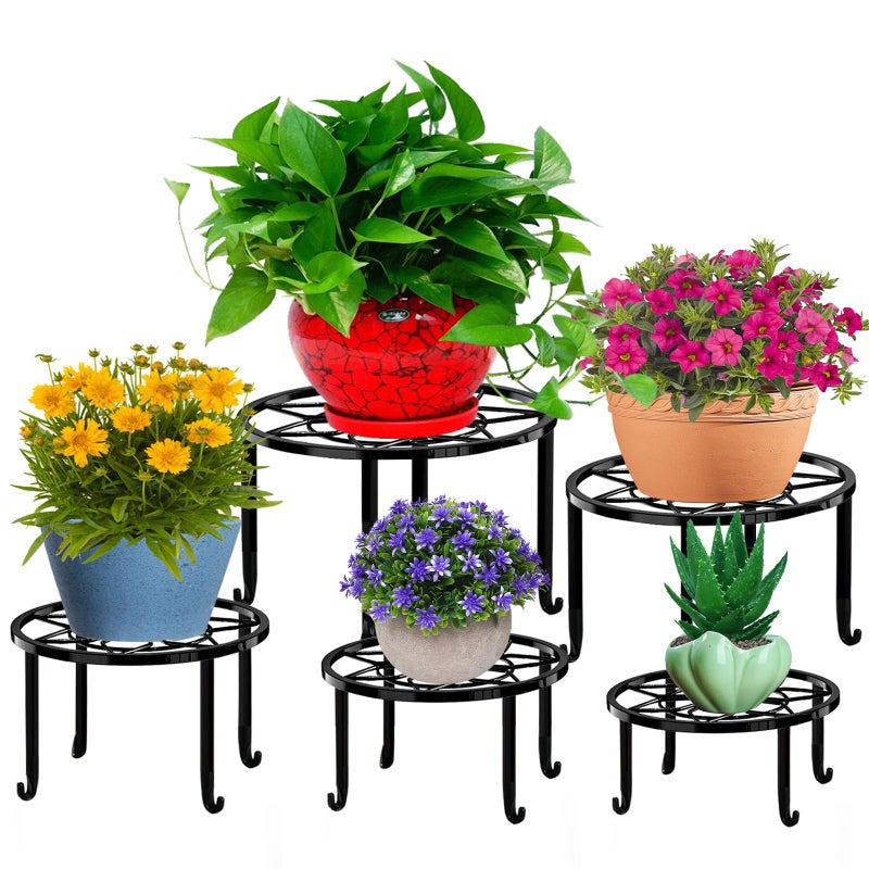 Autopromake 5 Pack Metal Plant Stands,Heavy Duty Potted Holder for Flower Pot,Indoor Outdoor Metal Rustproof Iron Garden Container Round Supports Rack for Planter - Image 1