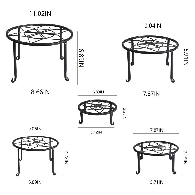 Autopromake 5 Pack Metal Plant Stands,Heavy Duty Potted Holder for Flower Pot,Indoor Outdoor Metal Rustproof Iron Garden Container Round Supports Rack for Planter - Image 3