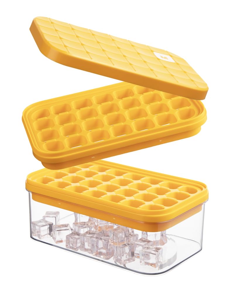 Brigii Ice Cube Tray with Lid&Bin, Ice Cube Mold with 56 Cubes, Stackable Ice Trays for Freezer with Easy-Release Silicone Bottom, for Drinks, Coffee, cocktail - Image 1