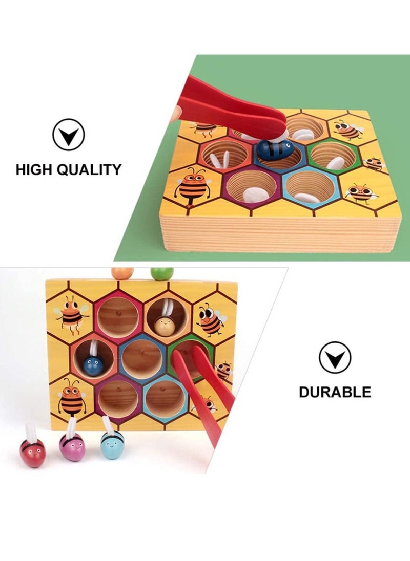 XiuWoo - Wooden Clamp Bee to Hive Matching Color Sorting Puzzle Game Early Learning Preschool Fine Motor Skil Montessori Toy for 3 4 5 Years Old Kids - Image 1
