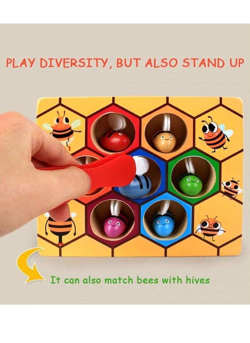 XiuWoo - Wooden Clamp Bee to Hive Matching Color Sorting Puzzle Game Early Learning Preschool Fine Motor Skil Montessori Toy for 3 4 5 Years Old Kids - Image 1