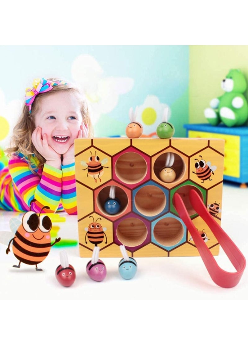 XiuWoo - Wooden Clamp Bee to Hive Matching Color Sorting Puzzle Game Early Learning Preschool Fine Motor Skil Montessori Toy for 3 4 5 Years Old Kids - Image 1