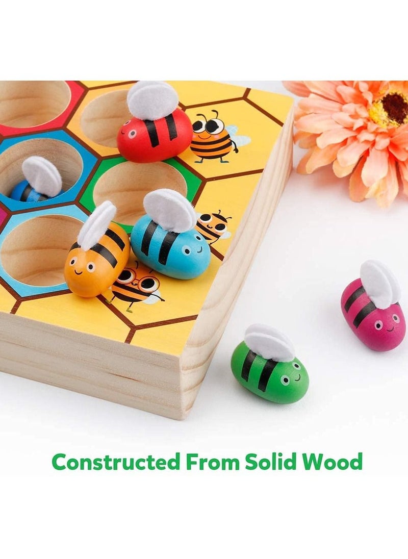 XiuWoo - Wooden Clamp Bee to Hive Matching Color Sorting Puzzle Game Early Learning Preschool Fine Motor Skil Montessori Toy for 3 4 5 Years Old Kids - Image 1