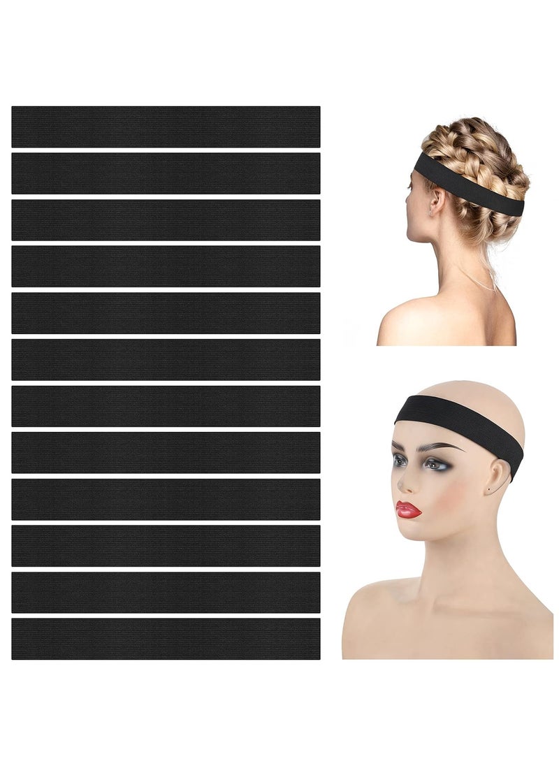 WILLBOND WILLBOND 12 Pcs Elastic Bands for Wigs Adjustable Lace Melting Edge Wrap 12 x 236 Inch Black Wig Headband Bands for Lace Front 