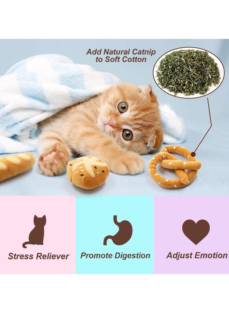 هايداز Highdas Bread Catnip Toys Cat Toys for Indoor Cats Interactive Toys for Cat Lover Gifts Kitten Chew Bite Kick Toys Baguette Croissant Pretzel Toast Bun Cinnamon Roll Plush Catmint Pet Birthday Present - Image 2