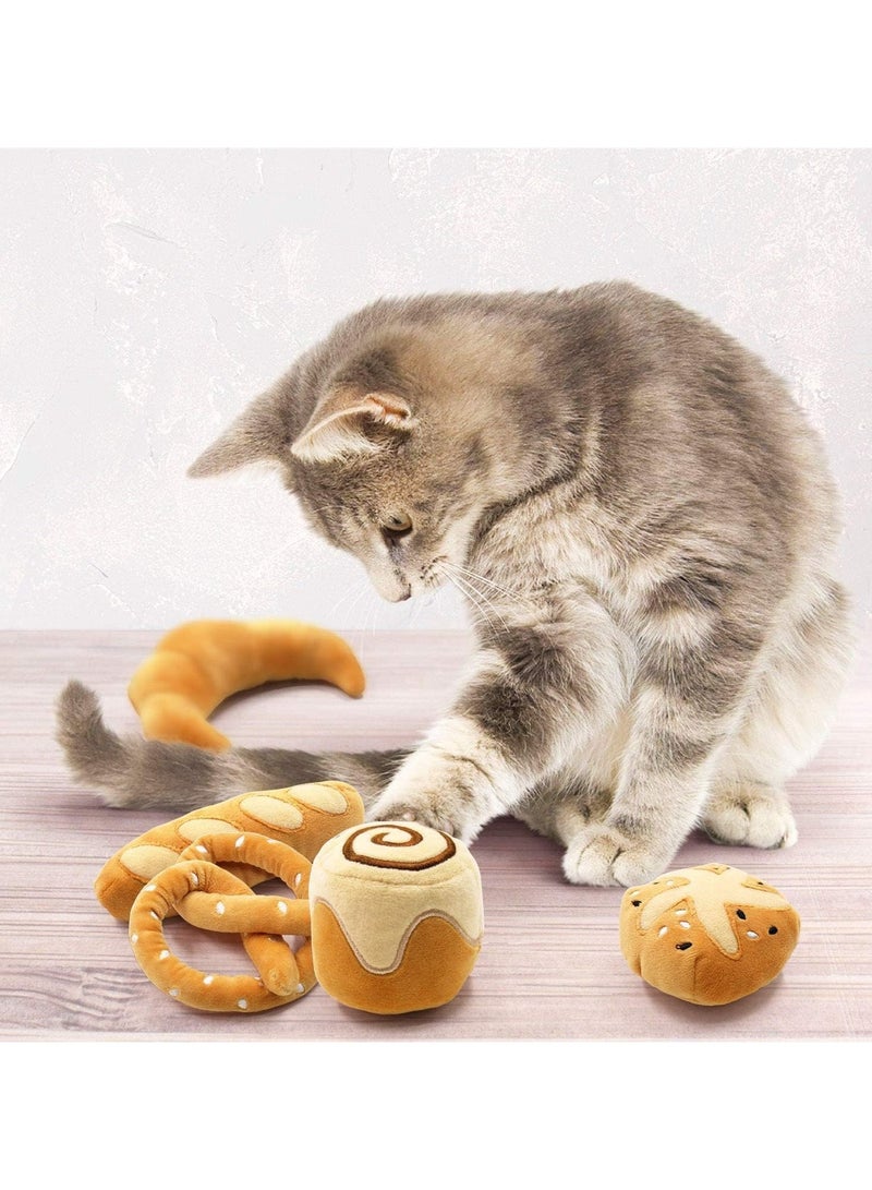هايداز Highdas Bread Catnip Toys Cat Toys for Indoor Cats Interactive Toys for Cat Lover Gifts Kitten Chew Bite Kick Toys Baguette Croissant Pretzel Toast Bun Cinnamon Roll Plush Catmint Pet Birthday Present - Image 4