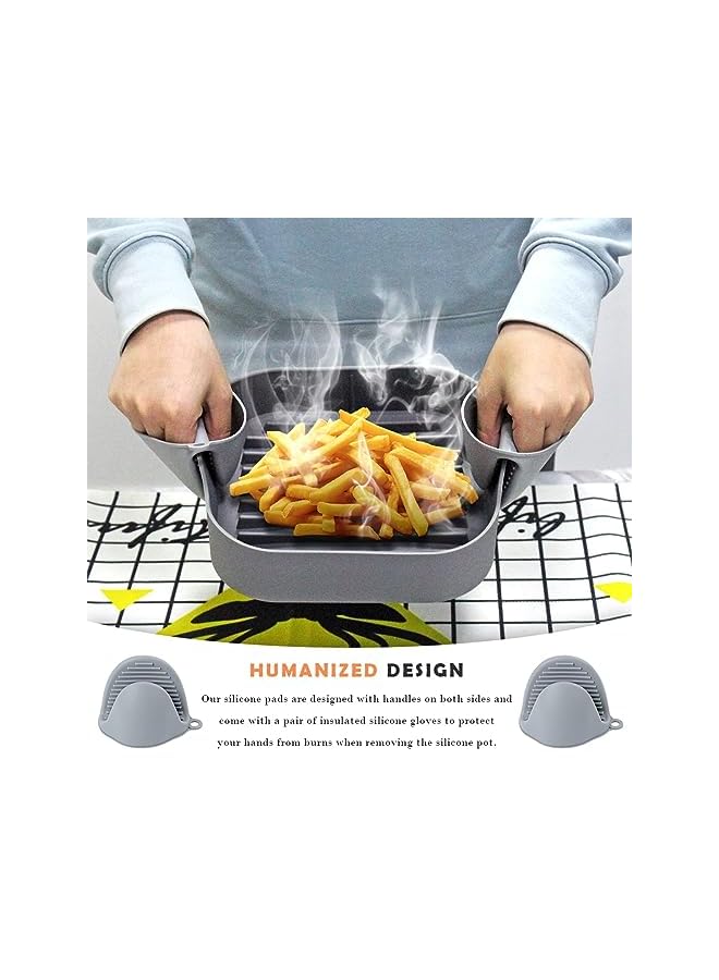 vesus Fryer Silicone Pot - Silicone Air Fryer Reusable Liners for 5.5 QT or Bigger Square, 8.1 Inch Food Safe Reusable Air Fryer Silicone Basket, Easy Cleaning Air Fryer Pan with Heat-proof Gloves - Image 2