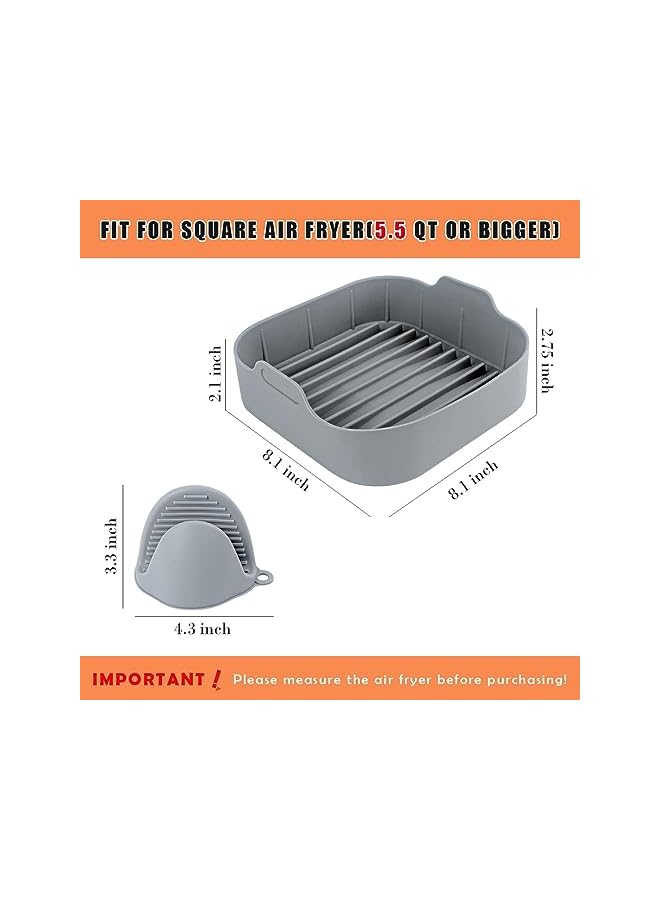vesus Fryer Silicone Pot - Silicone Air Fryer Reusable Liners for 5.5 QT or Bigger Square, 8.1 Inch Food Safe Reusable Air Fryer Silicone Basket, Easy Cleaning Air Fryer Pan with Heat-proof Gloves - Image 3