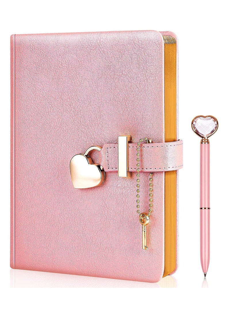 Heart Shaped Lock Diary with Key Heart Diamond Pen, PU Leather, Personal Organizers Planner Journal Notebook Gift for Women Girls(Pink) - Image 1