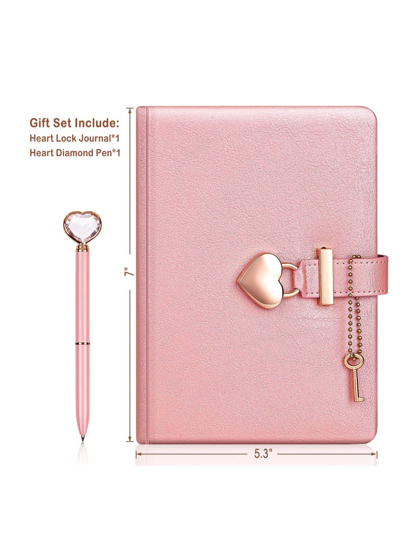 Heart Shaped Lock Diary with Key Heart Diamond Pen, PU Leather, Personal Organizers Planner Journal Notebook Gift for Women Girls(Pink) - Image 2