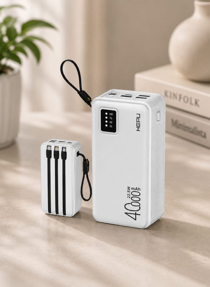 HEPU 40000mAh Fast Charging Power Bank 22.5W  Built-in Cables -LED Display-Model HP-243 - Image 1