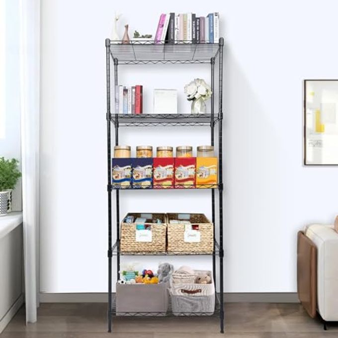 Whitmor 5 Tier Shelving Unit, Adjustable Storage Shelves With Wheels, Wire Shelving, 400 Lbs Capacity Per Shelf, Max 2000 Lbs Total For Laundry, Garage, Plant, 21" L X 12" W X 54" H, Black - Image 5