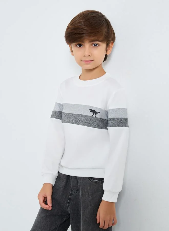Styli Styli Boys White Striped Panel Sweatshirt