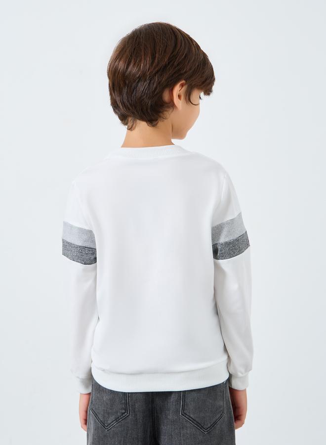 Styli Boys White Striped Panel Sweatshirt - Image 4
