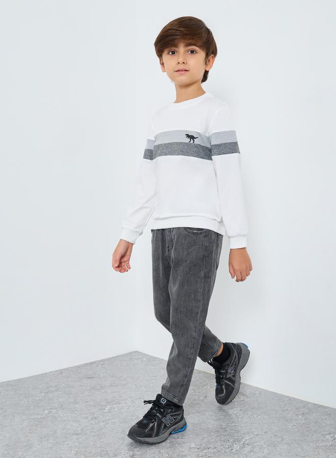 Styli Boys White Striped Panel Sweatshirt - Image 2