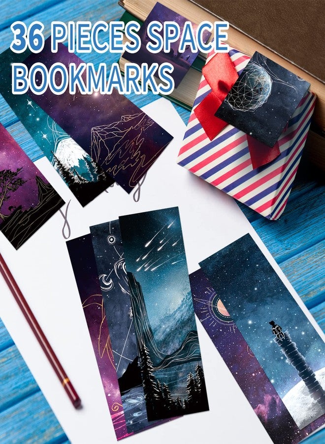 VOCHIC 36 Pieces Night Sky Bookmarks Bulk Bookmarks Double Sided Printing Cool Space Theme Bookmark, VBS Gift for Women, Men, Classroom Gifts Supplies, Book Lovers(6" x 1.96") - Image 5