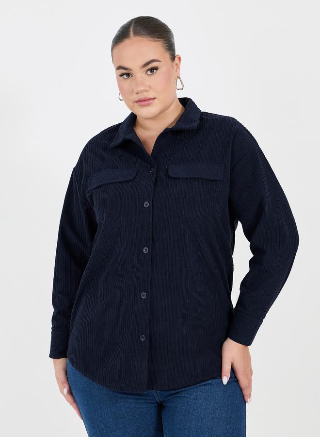 Styli Plus Size Textured Oversized Shirt with Flap Pockets - Image 1