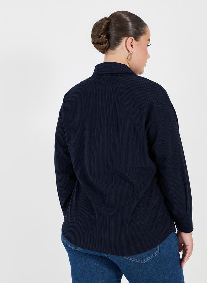 Styli Plus Size Textured Oversized Shirt with Flap Pockets - Image 4