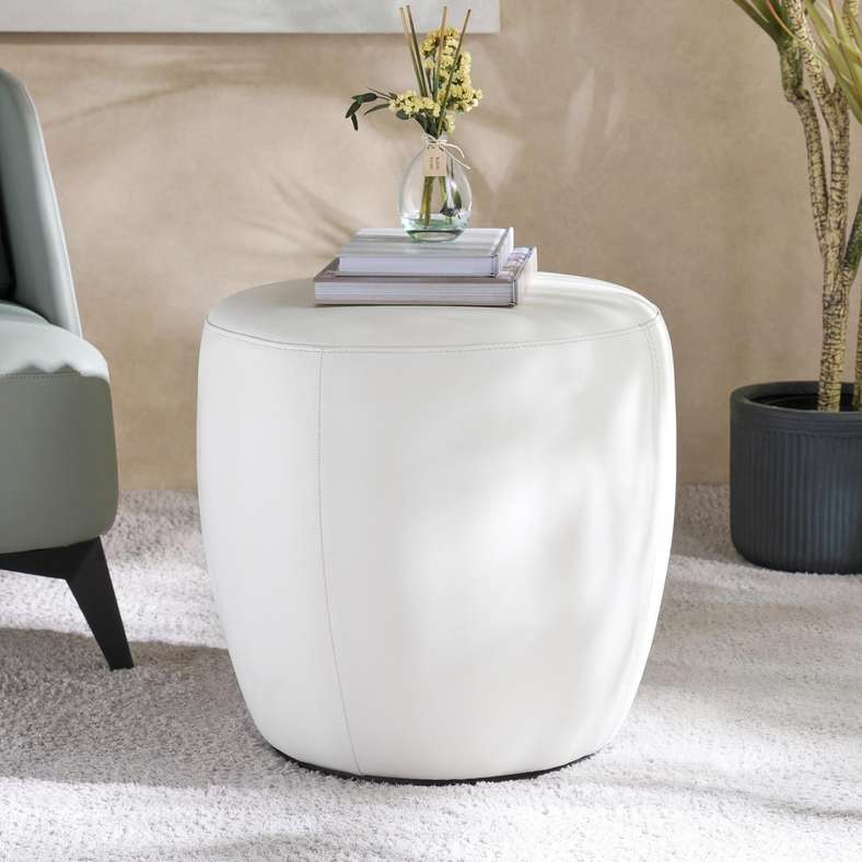 Pan Home White Faux Leather Pouf for Home