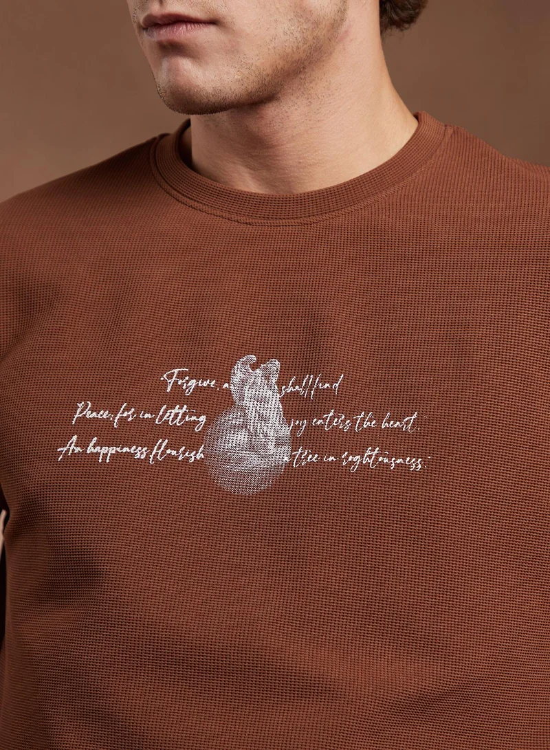 Campus Sutra Campus Sutra Men's Mocha Brown Boxy Mytho-Modernism T-Shirt For Casual Wear | Crew Neck | Short Regular Sleeves | Pull On Closure | T-Shirt Crafted With Comfort Fit For Everyday Wear