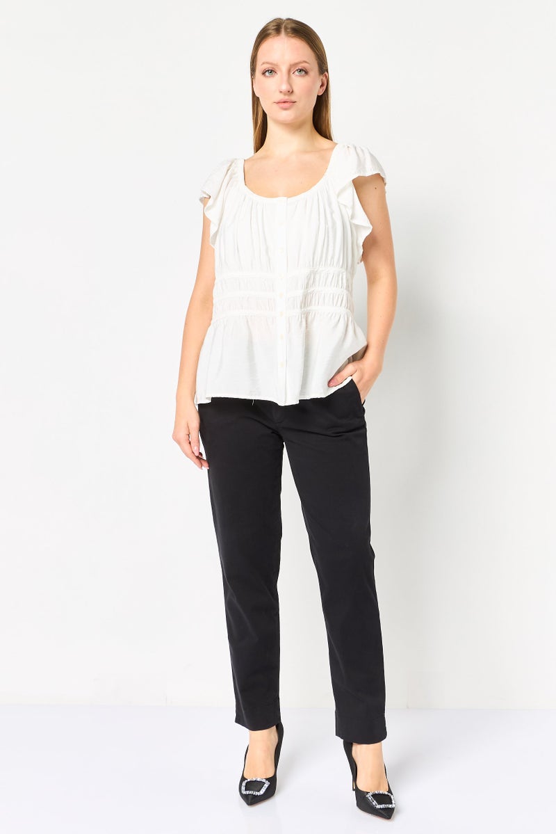 GAP Women Scoop Neck Solid Flutter Sleeve Top, Off White - Image 2