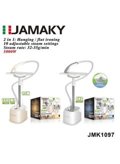 JAMAKY Italy Jamaki Vertical Garment Steamer 5000W 2in1 3 Adjustable Gears with Optical Steam Iron 1600ml Water Tank Capacity Free Ironing Board Anti-scald Gloves Brush and 1.3m Hanger - Model JMK1097  - Image 2