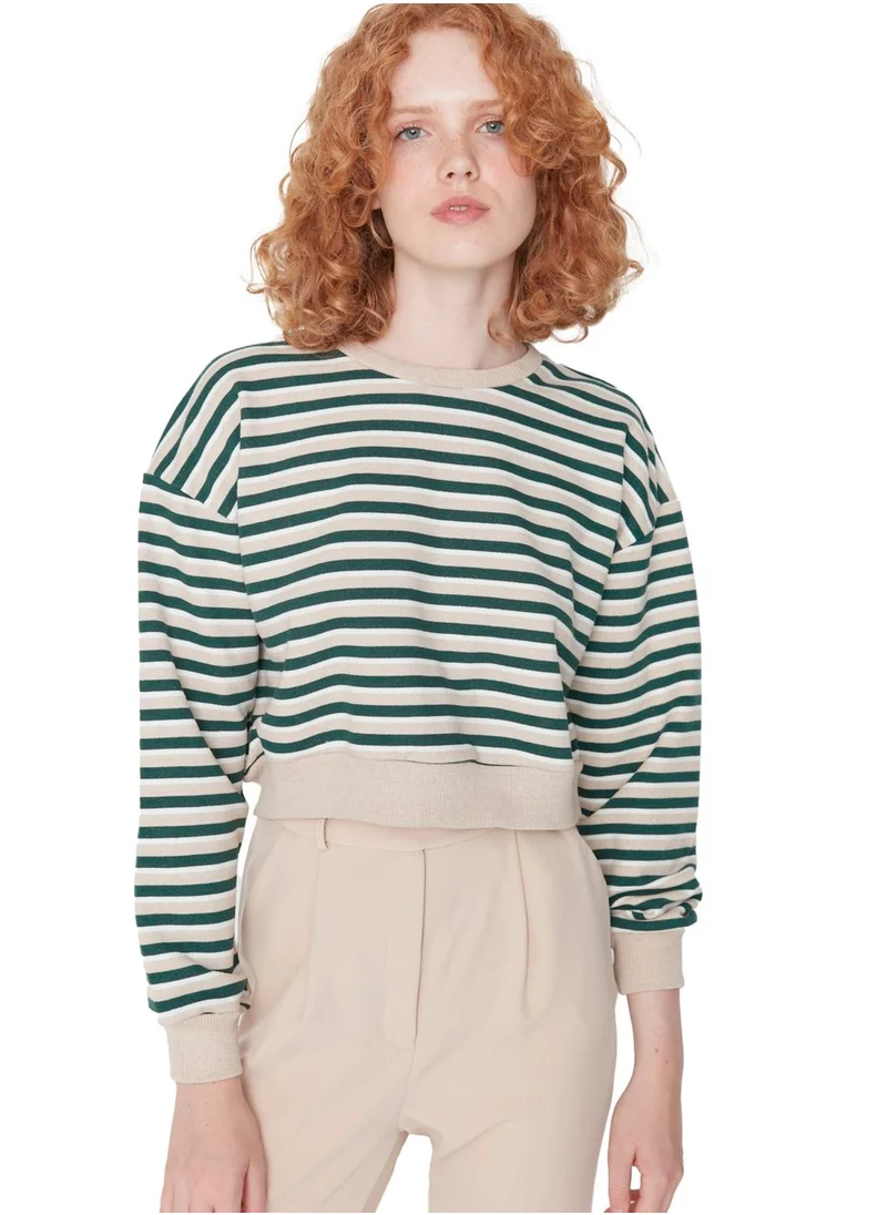 trendyol Striped Knitted Crop Sweatshirt