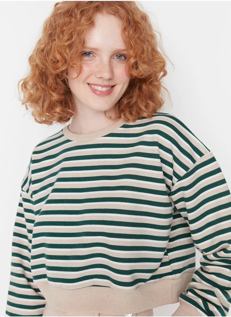 trendyol Striped Knitted Crop Sweatshirt
