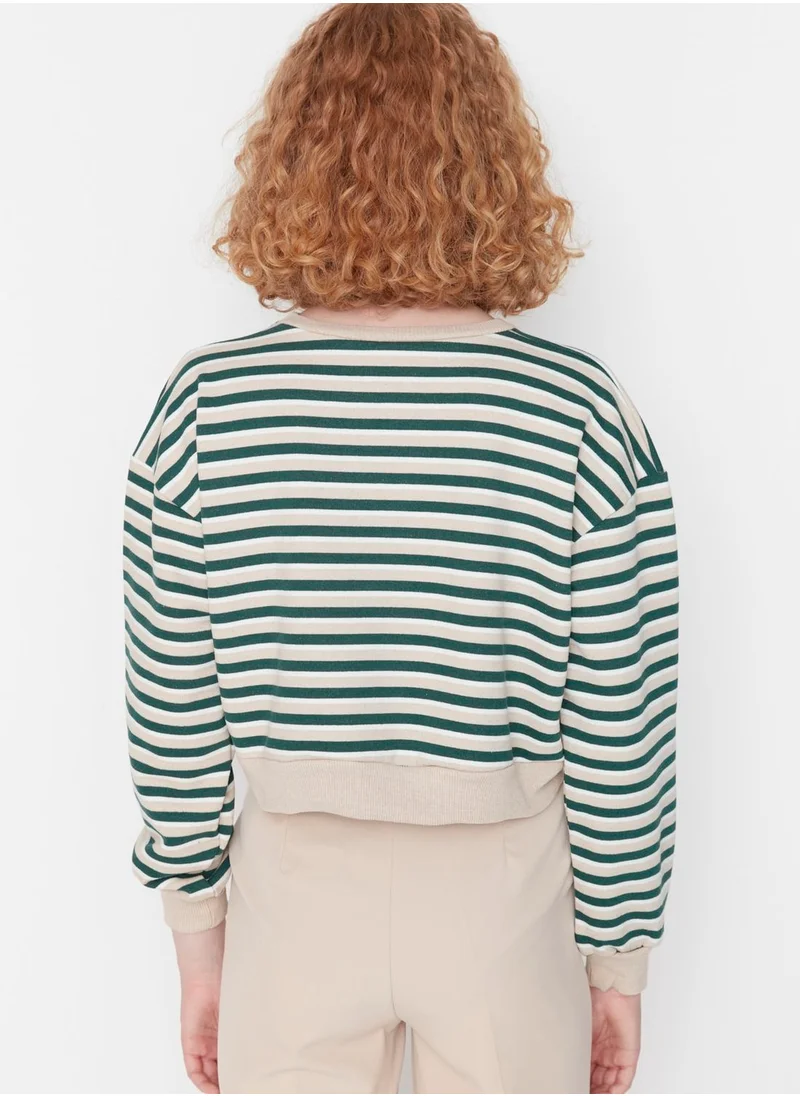 trendyol Striped Knitted Crop Sweatshirt