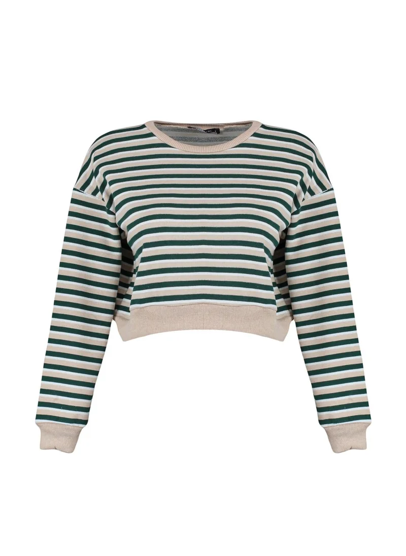 trendyol Striped Knitted Crop Sweatshirt