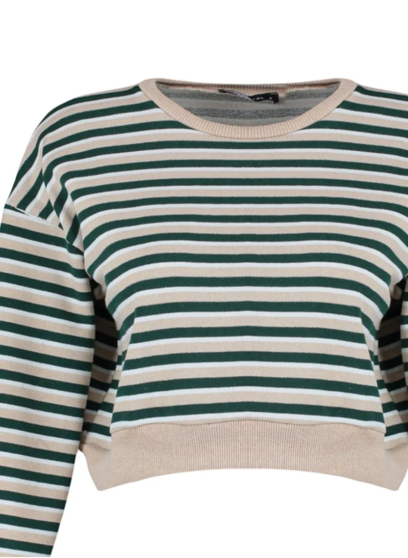 trendyol Striped Knitted Crop Sweatshirt