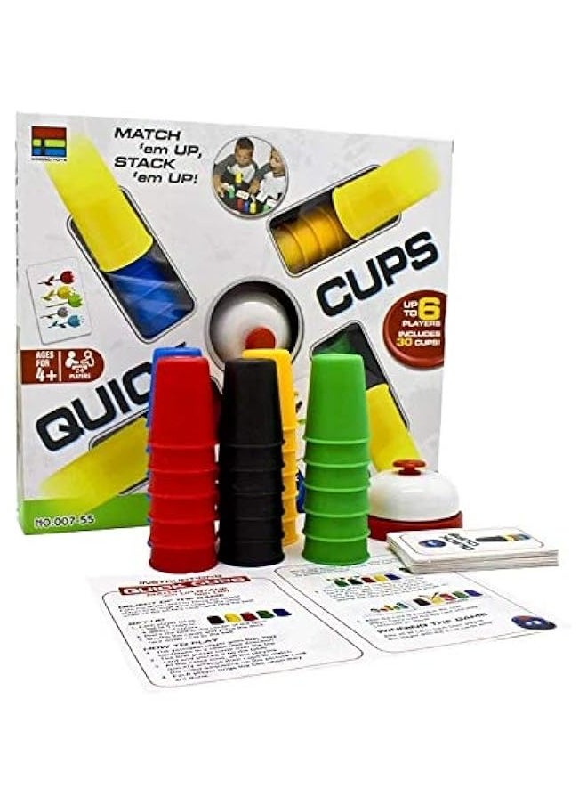 DURKU - Classic Speed Cup Game for Kids - Interactive Stacking Cups Game with 24 Picture Cards, 30 Cups (6 Sets of 5 Colors Each) - Includes Bell & Instructions - Image 1